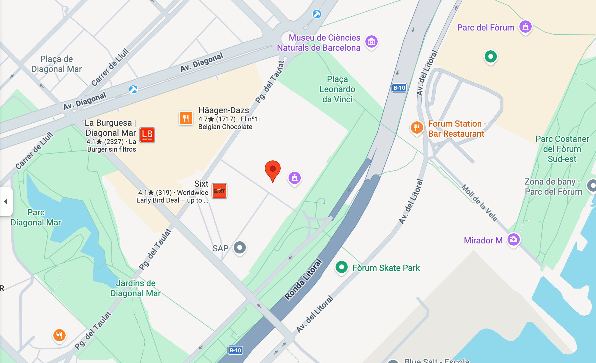 Map showing the CCIB convention center in Barcelona